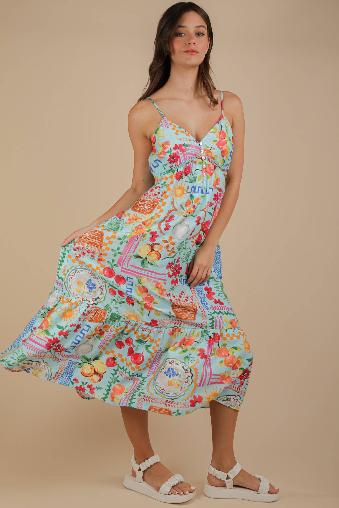 Printed Button Down Midi Dress