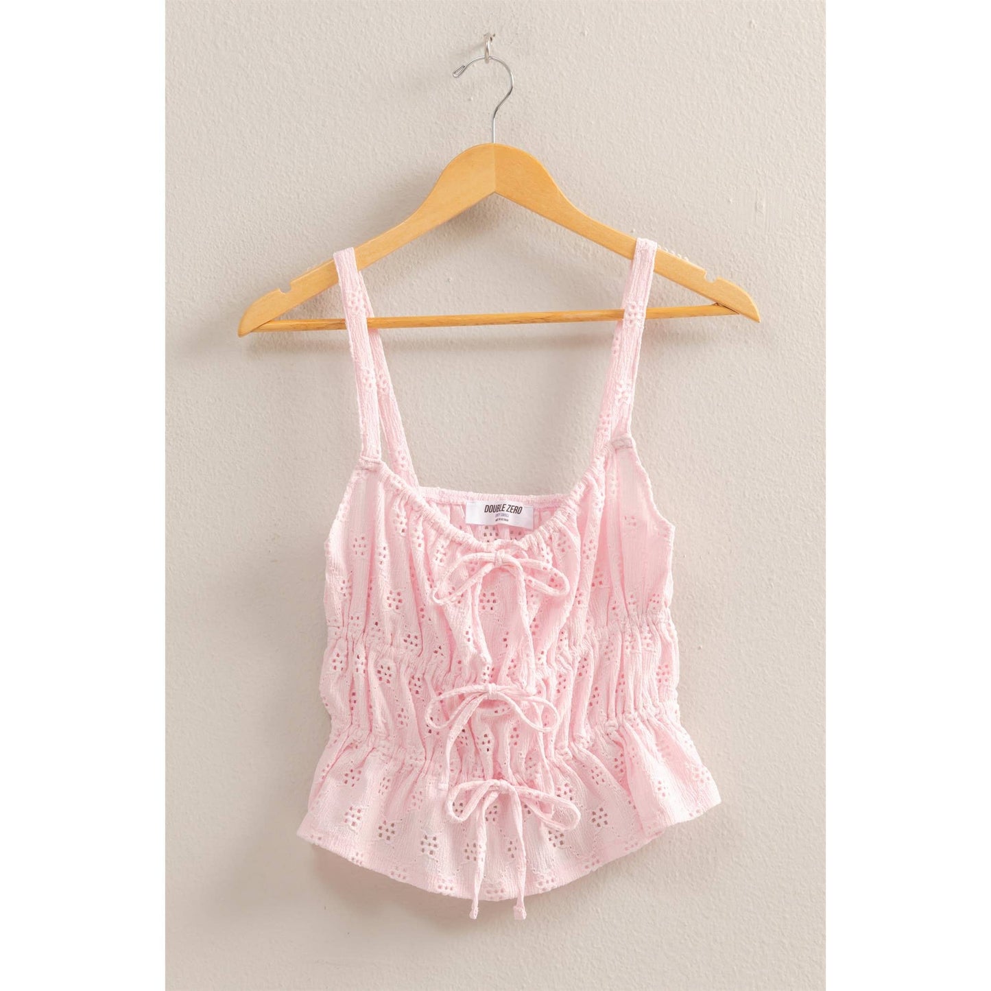 Eyelet Knit Ruched Sleeveless Tank Top