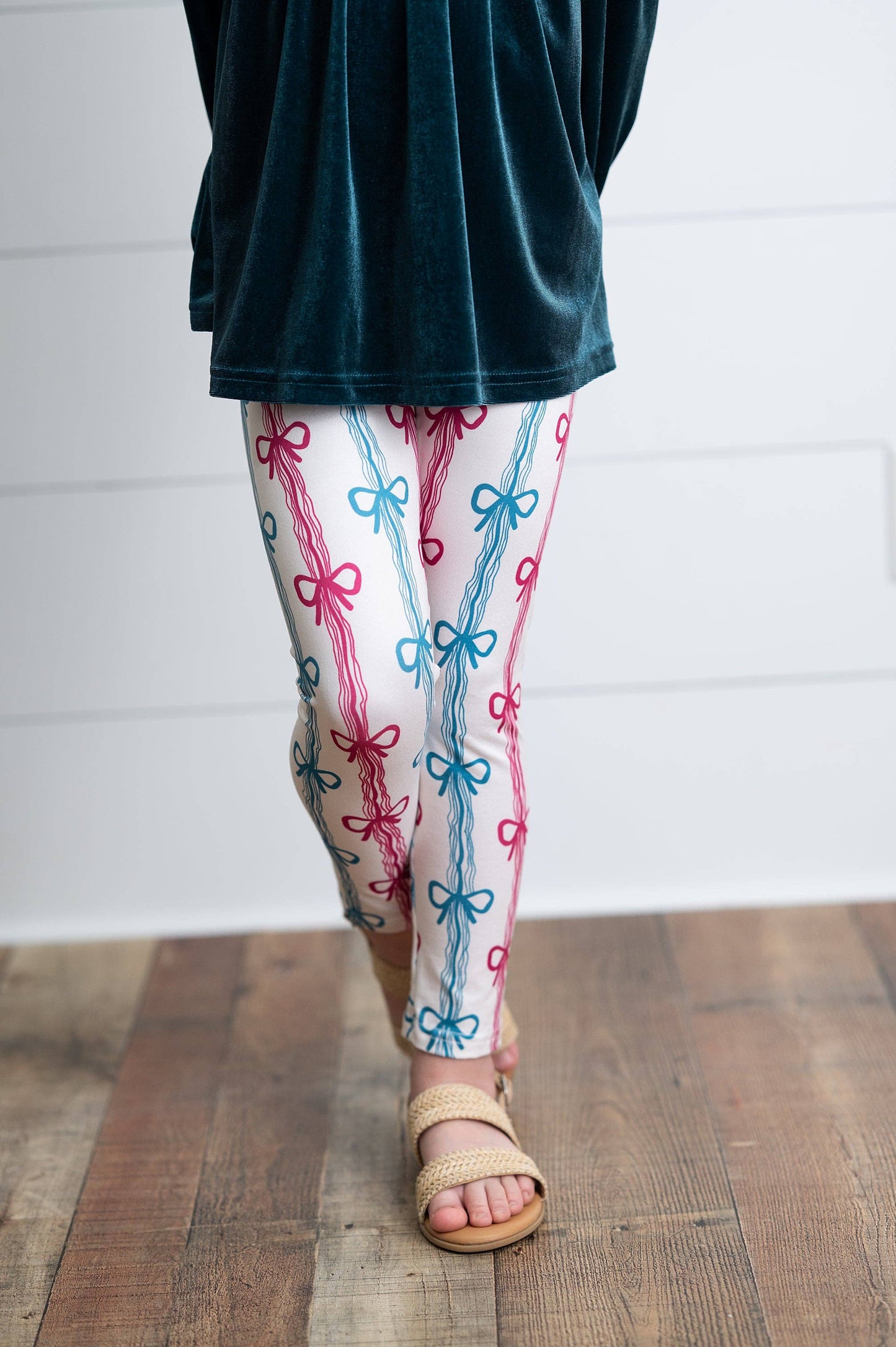 Girls Teal Velvet Coquette Bow Ruffle Fancy Pant Set