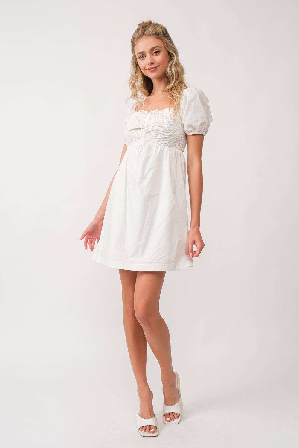 Emberlynn Solid Smocked Torso Puff Sleeve Babydo