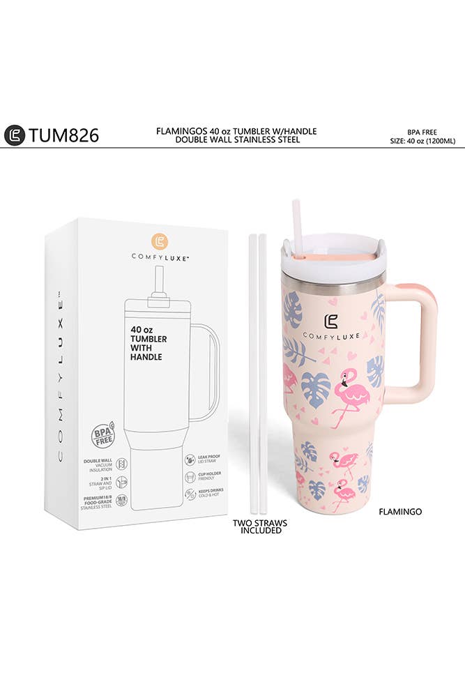 Flamingos 40oz Handle Tumbler
