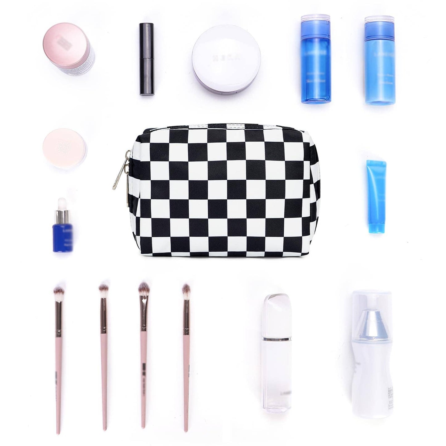 Checkered Makeup Bag Travel Cosmetic Bag Organizer Toiletry