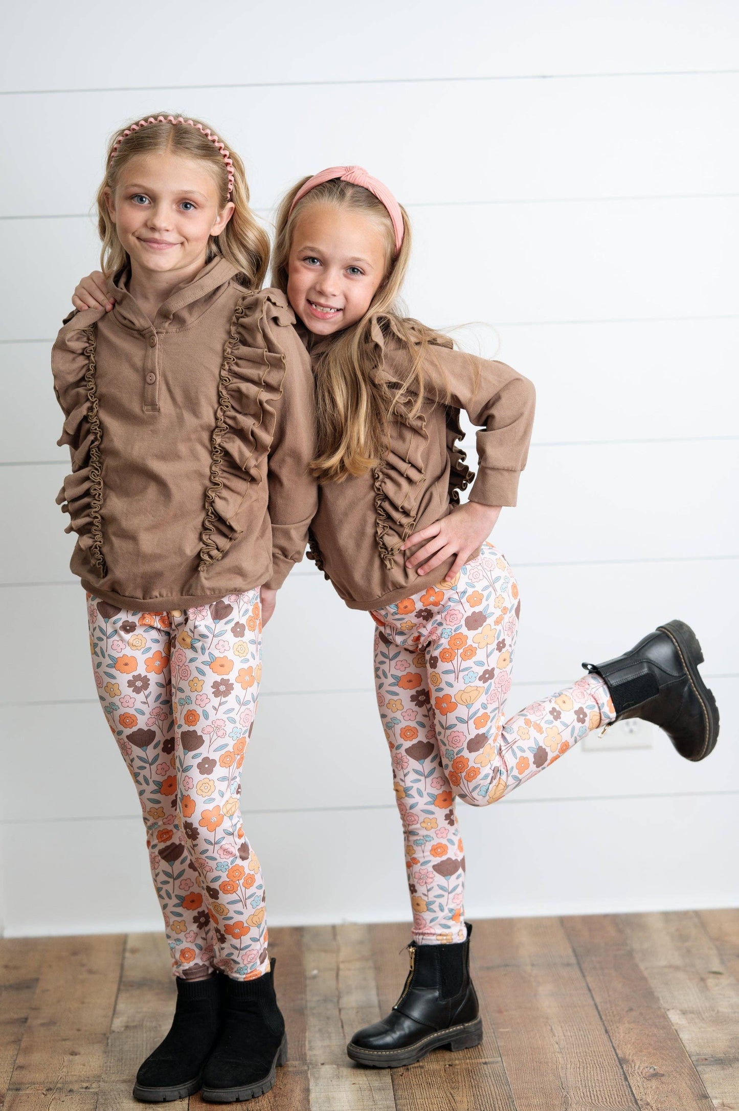 Kids Chocolate Ruffle Hoodie & Fall Floral Pant Set