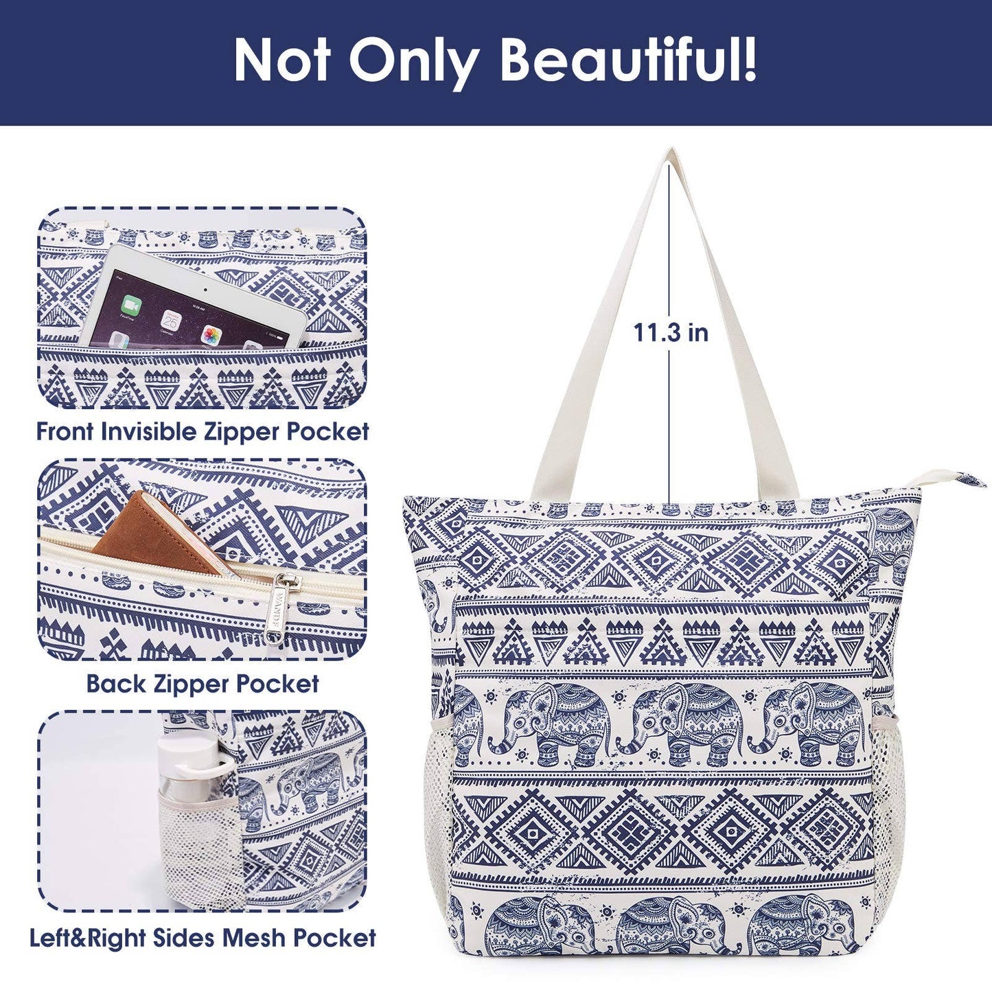 WANDF Water-resistant Beach Shoulder Tote Bag for Women