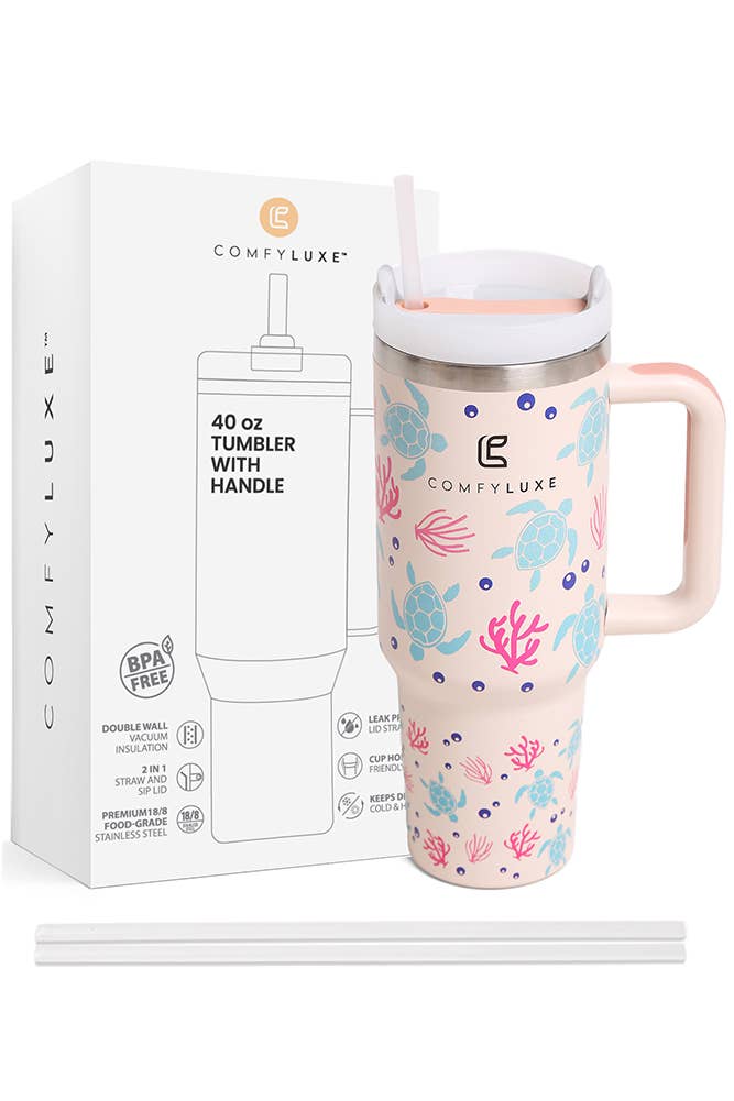 Turtle Coral 40oz Handle Tumbler