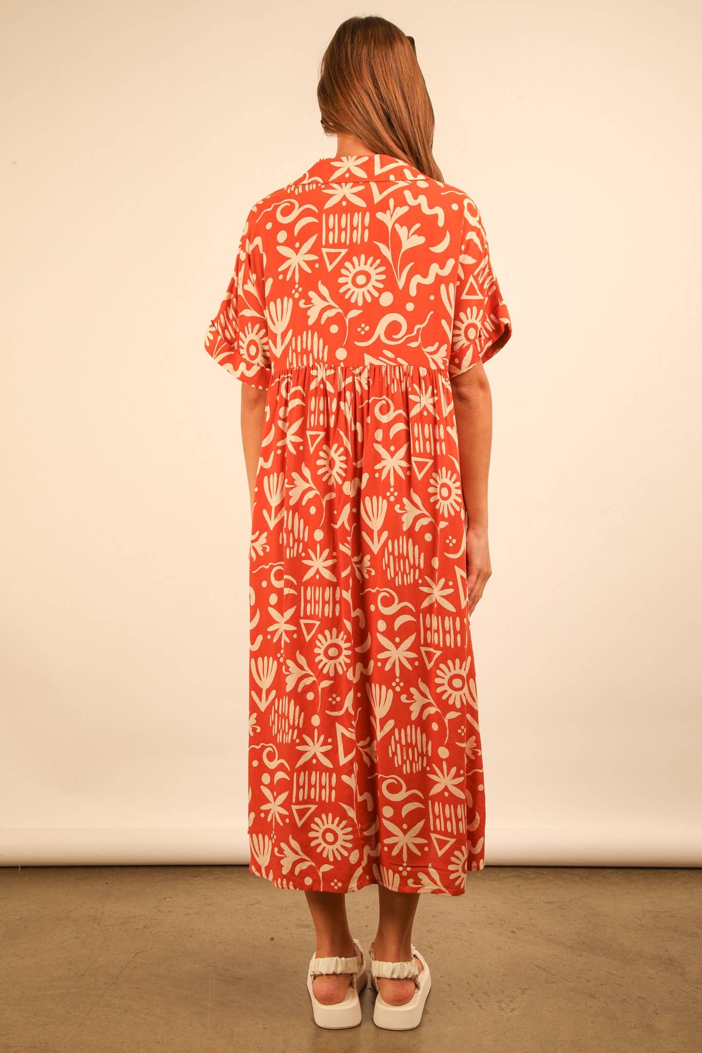 ND31583-Oversized Printed Shirt Midi Dress