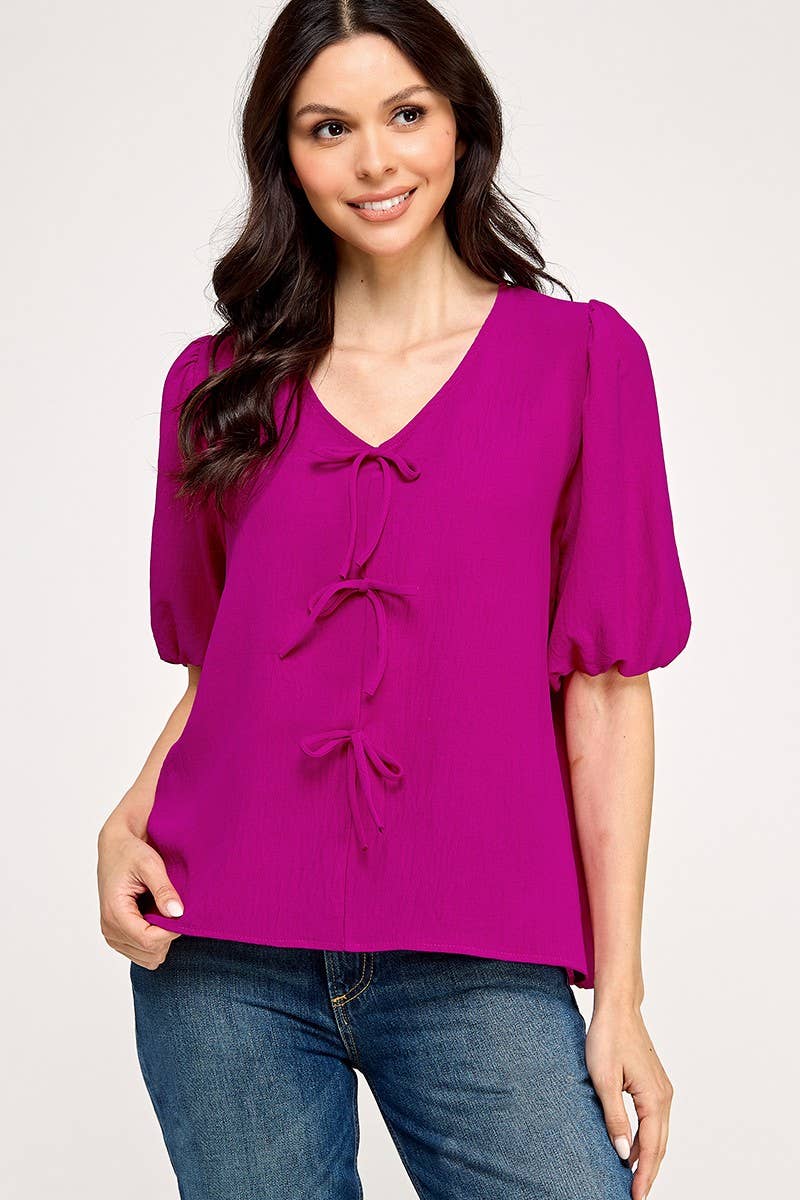 Solid Tie Front Blouse