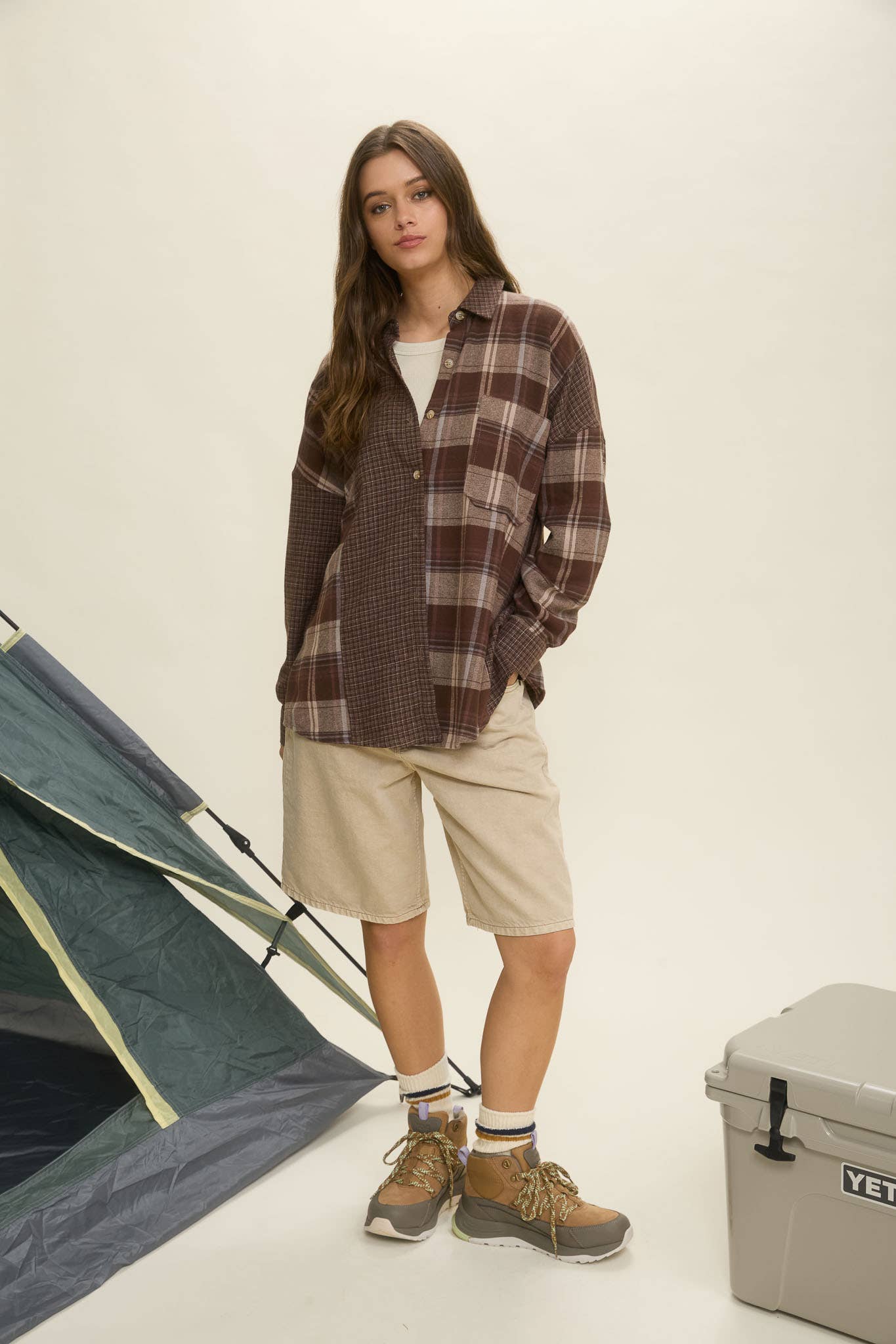 COLORBLOCK PLAID LONG SLEEVE BUTTON DOWN SHIRT