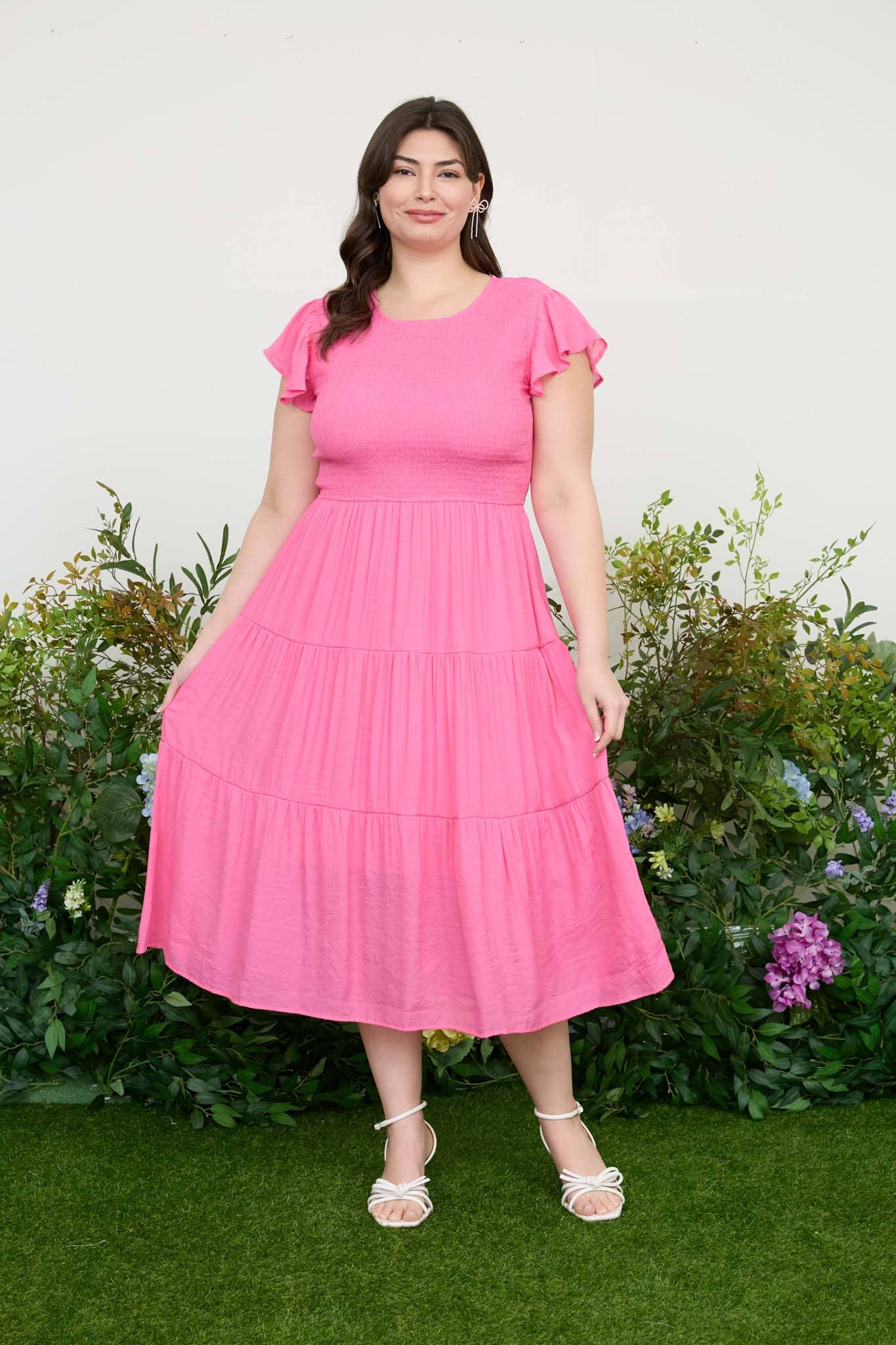 PLUS SMOCKED TIERED MIDI DRESS