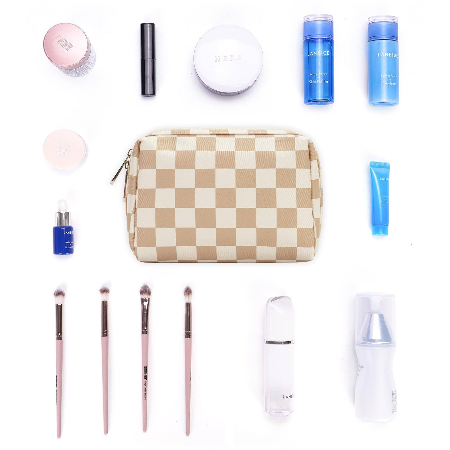 Checkered Makeup Bag Travel Cosmetic Bag Organizer Toiletry
