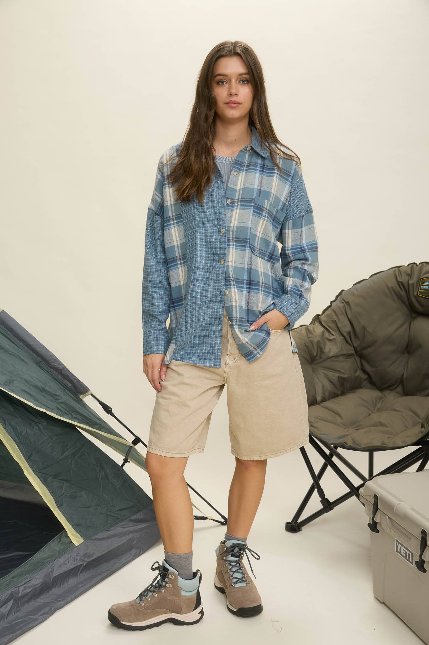 COLORBLOCK PLAID LONG SLEEVE BUTTON DOWN SHIRT