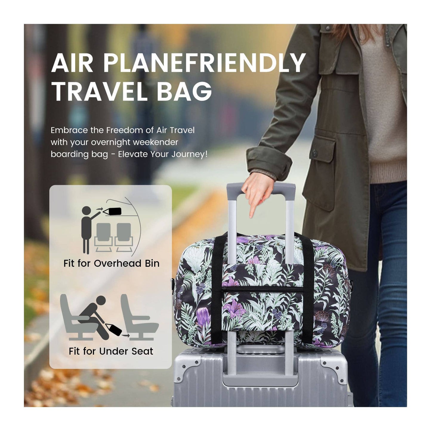 Printed Travel Duffel Bag 20L UnderSeat Storage For Airlines