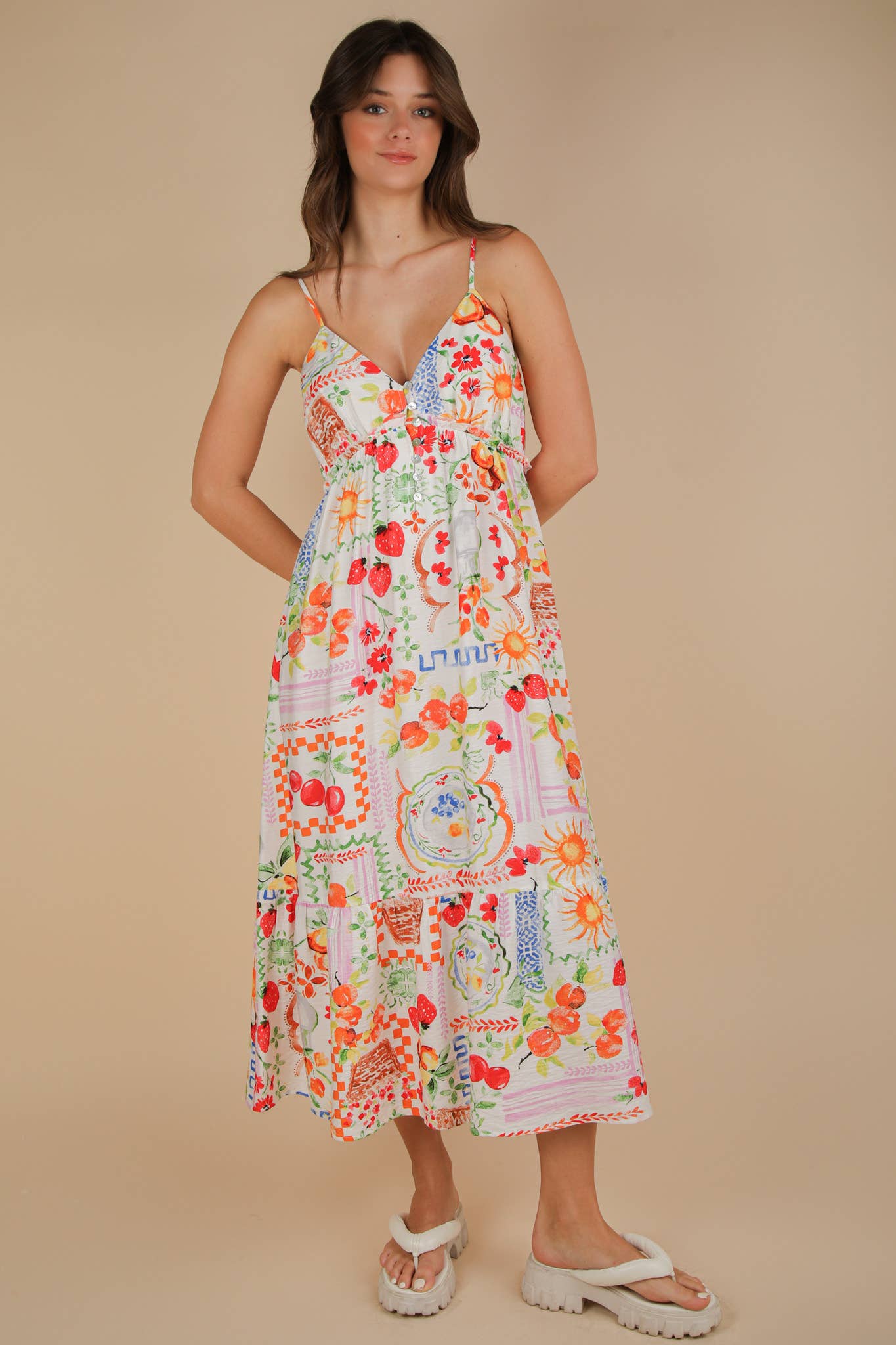 Printed Button Down Midi Dress
