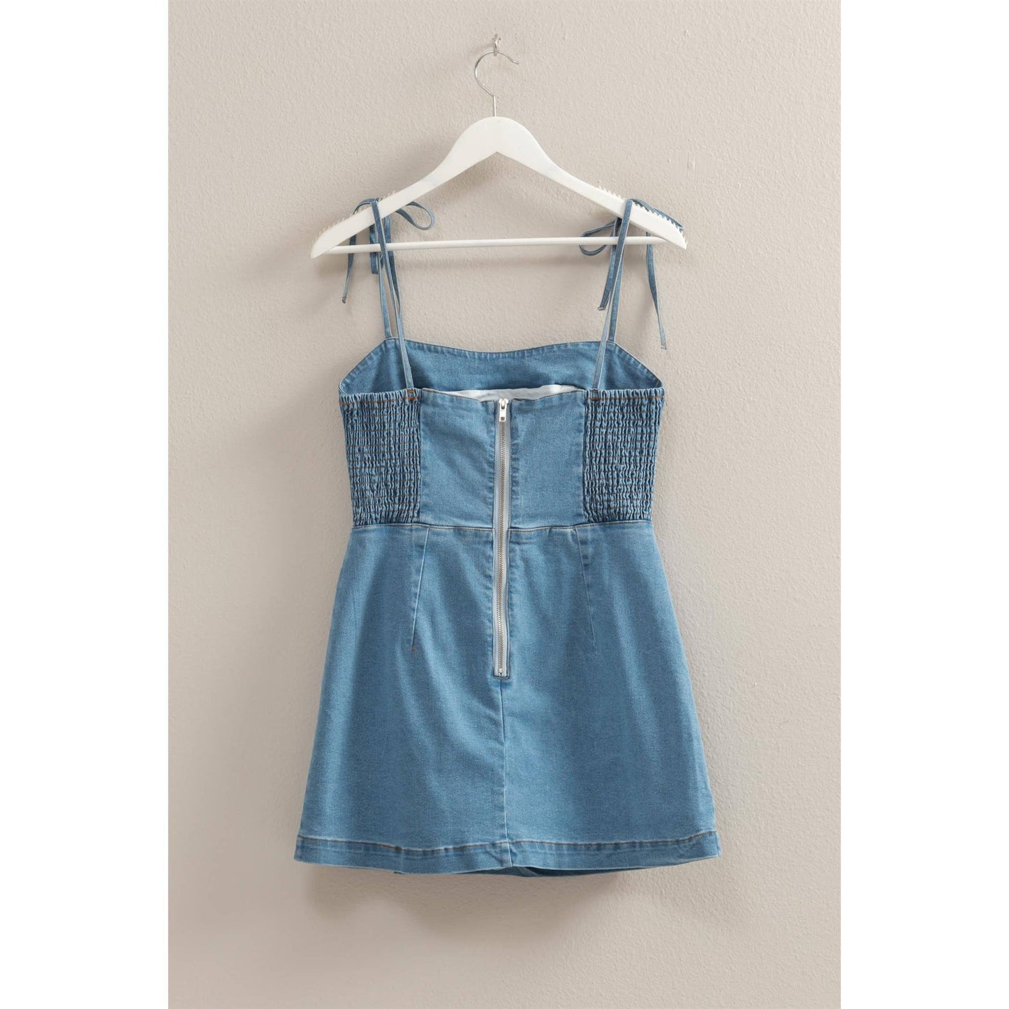 Washed Denim Self-Tie Strap Romper