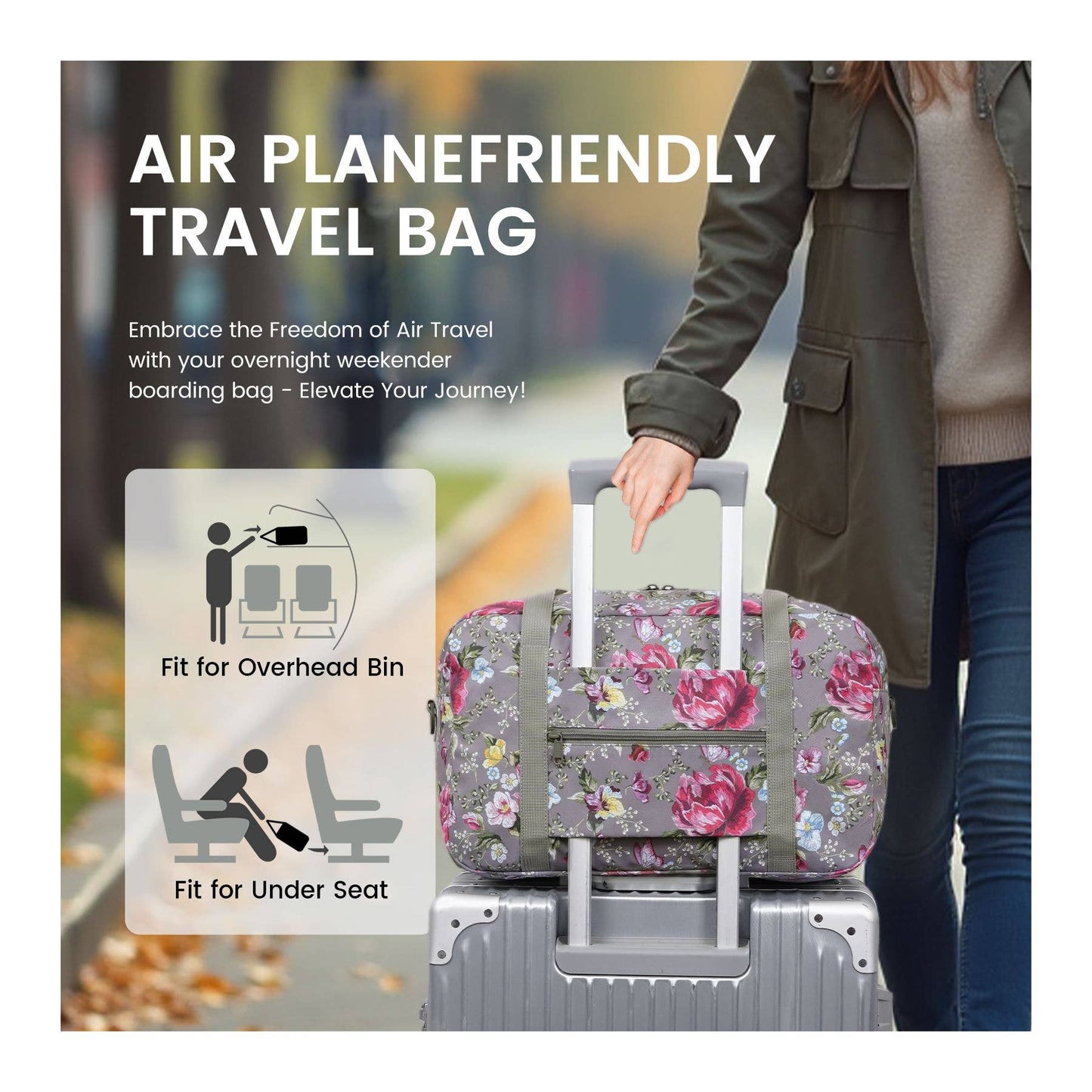 Printed Travel Duffel Bag 20L UnderSeat Storage For Airlines