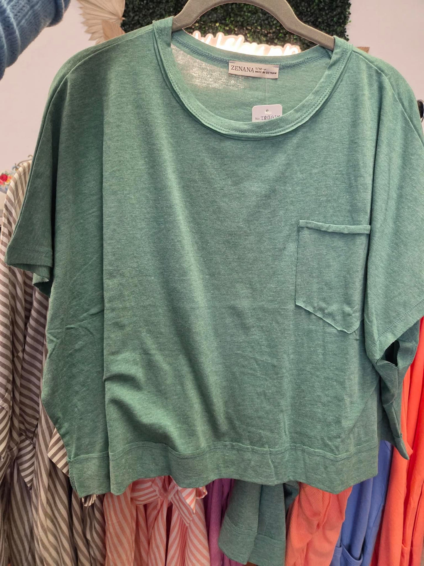Boxy Heather Kelly Green Top | Zenana