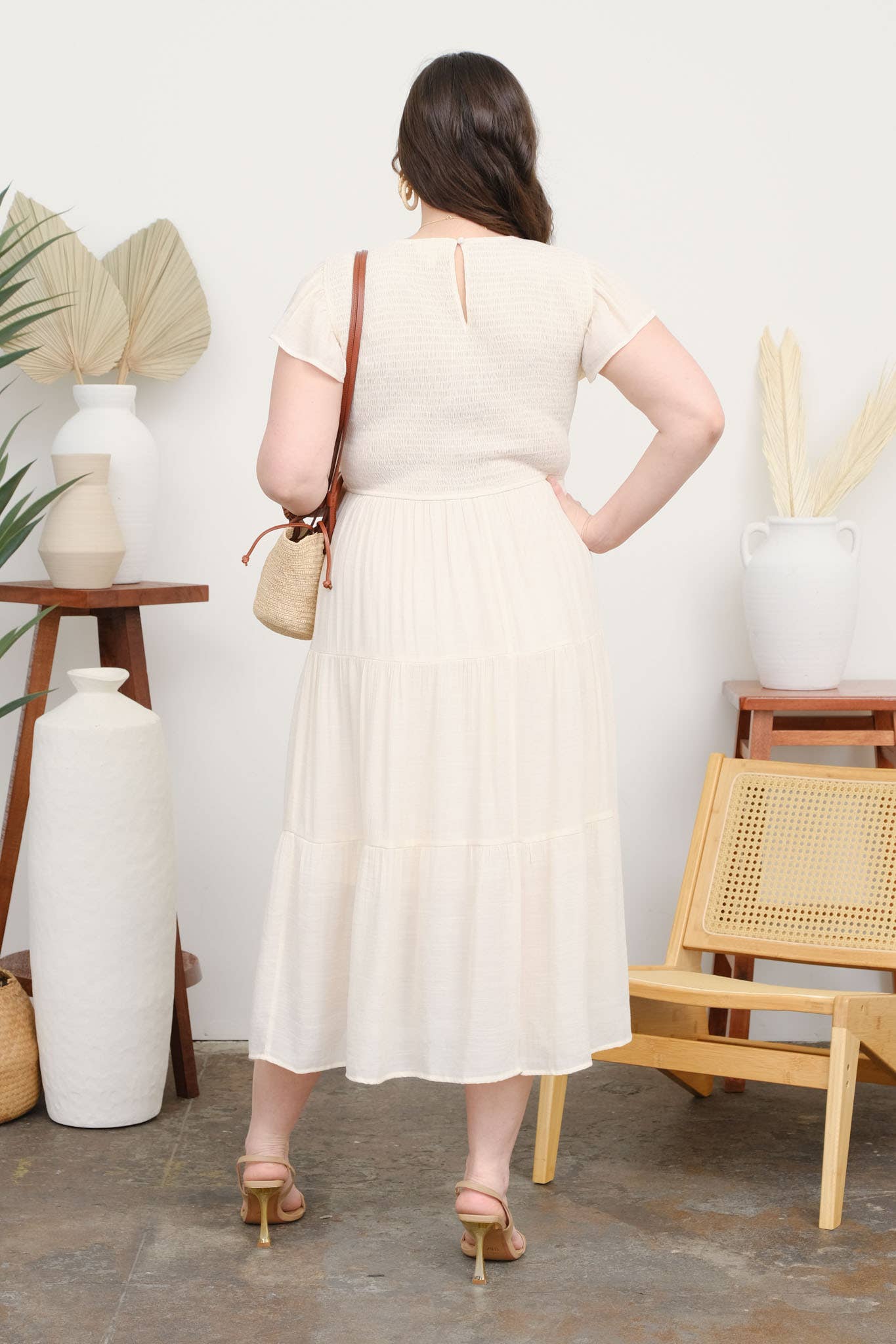 PLUS SMOCKED TIERED MIDI DRESS