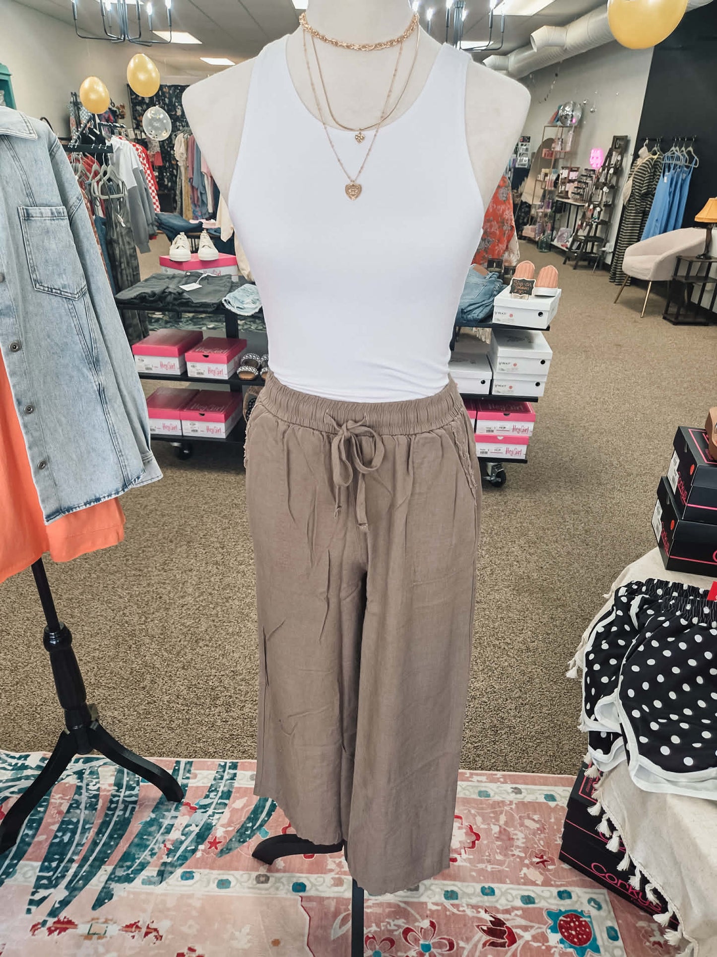 Linen Wide Leg Pants - Mocha