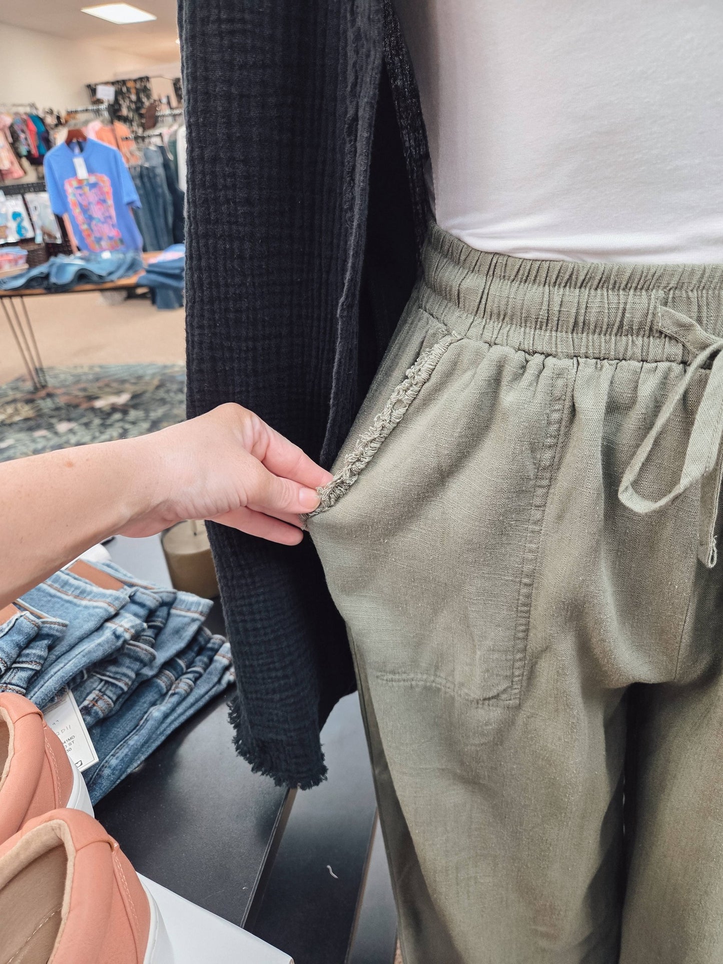 Linen Wide Leg Pants - Olive