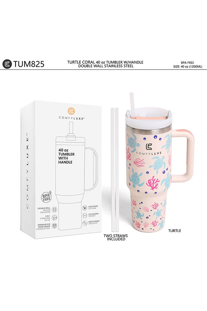 Turtle Coral 40oz Handle Tumbler