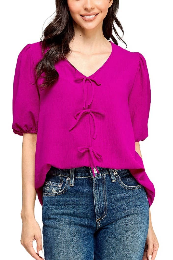 Solid Tie Front Blouse