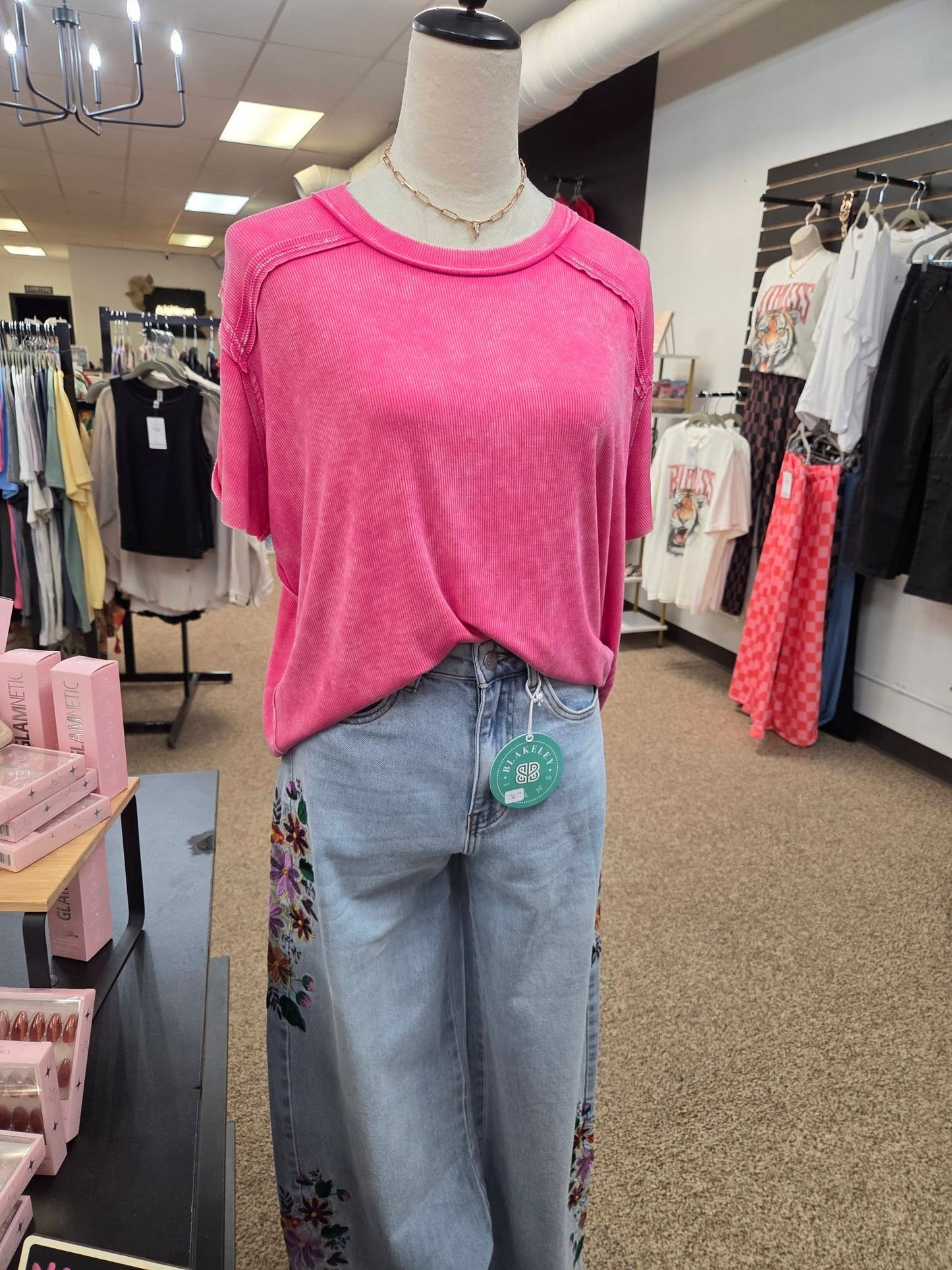 Plus Zenana Washed Ribbed Boat-Neck Top - Hot Pink
