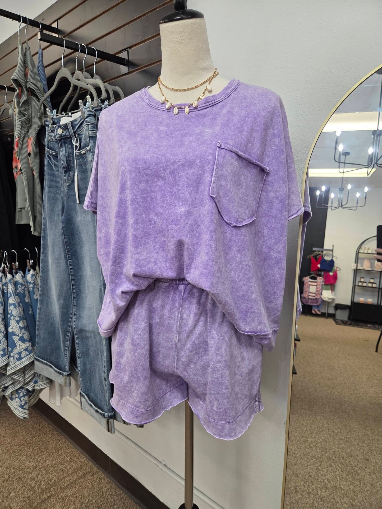 Zenana Boxy Top Washed Short Set - Purple