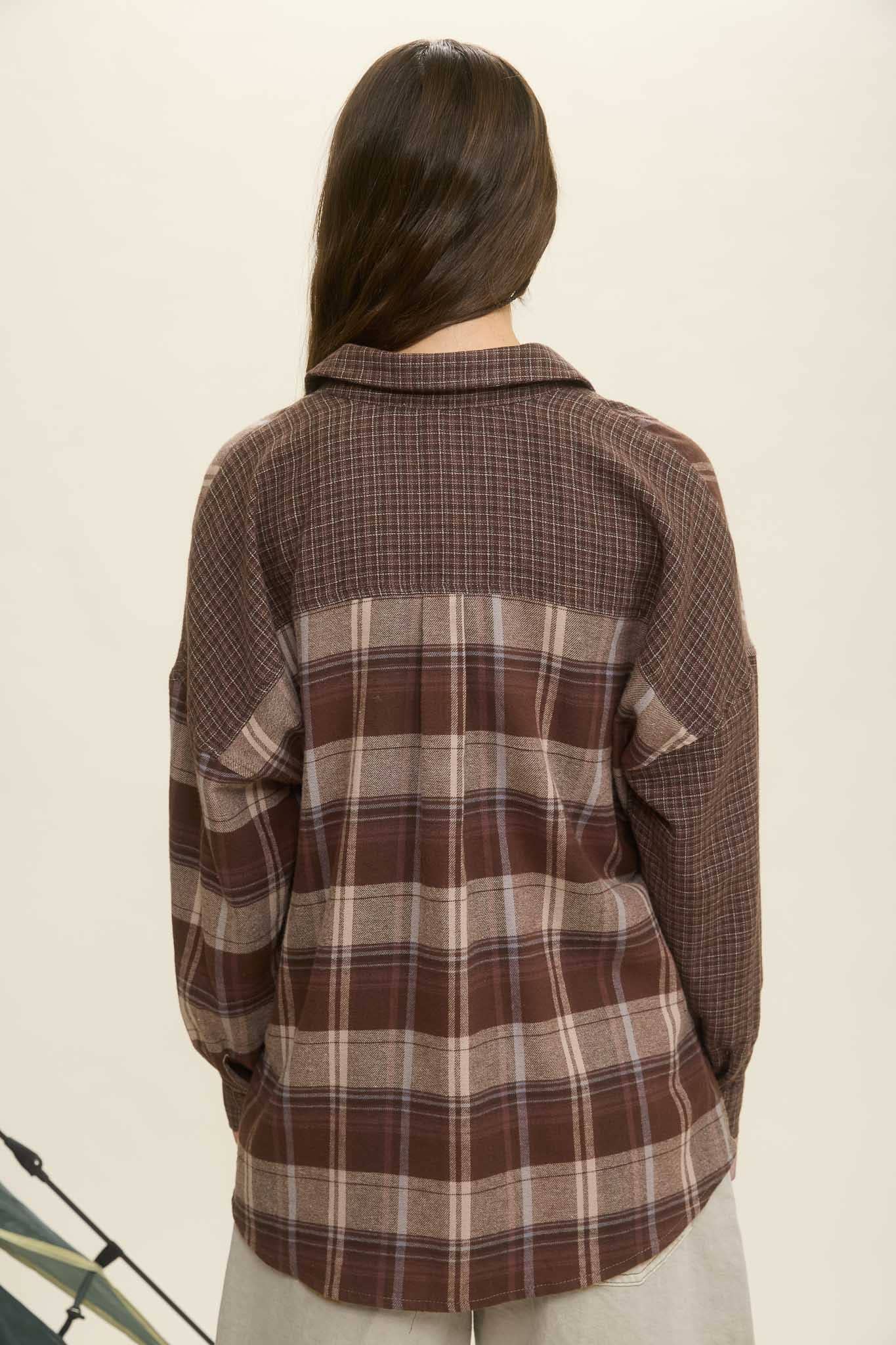 COLORBLOCK PLAID LONG SLEEVE BUTTON DOWN SHIRT