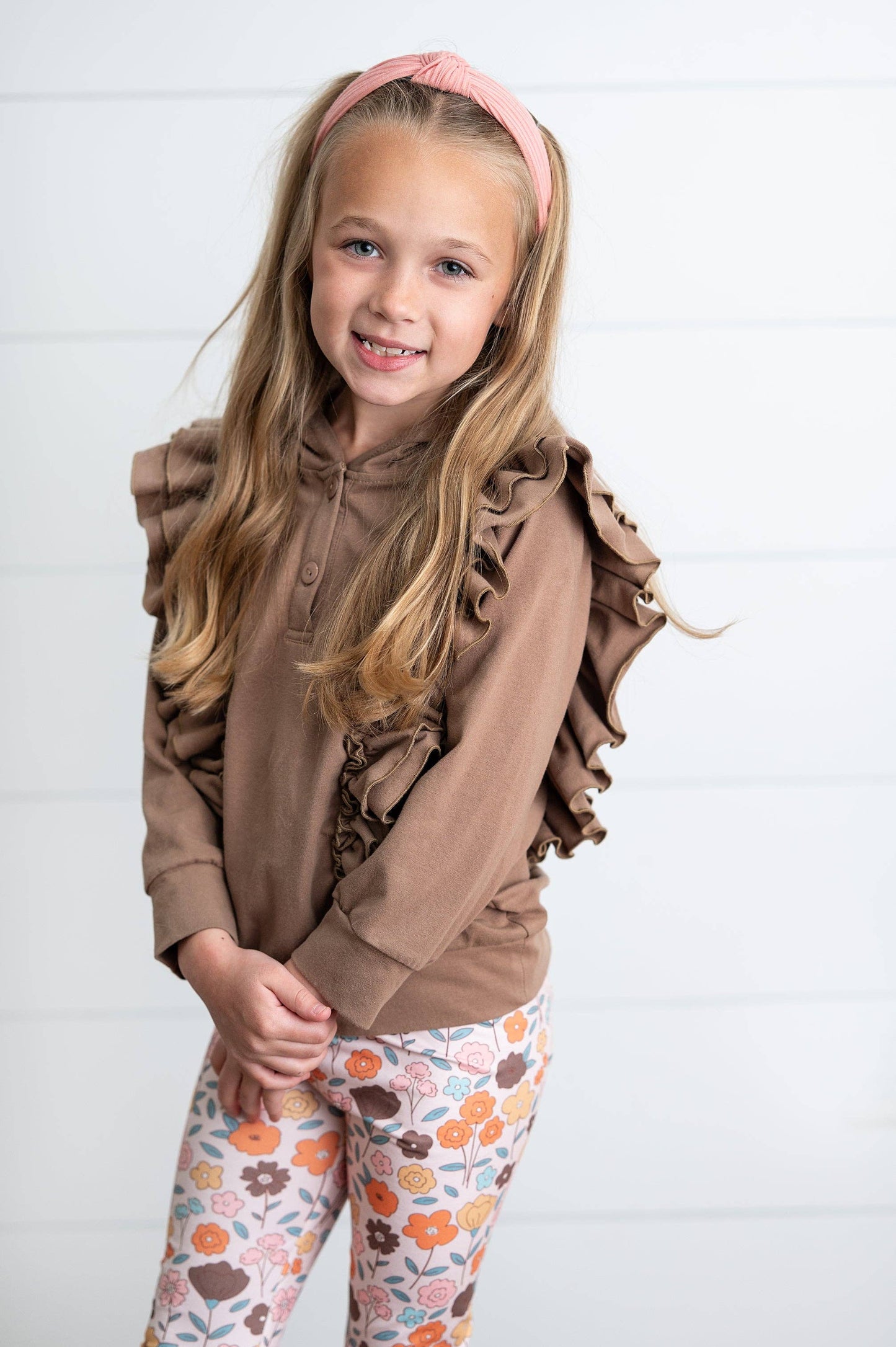 Kids Chocolate Ruffle Hoodie & Fall Floral Pant Set
