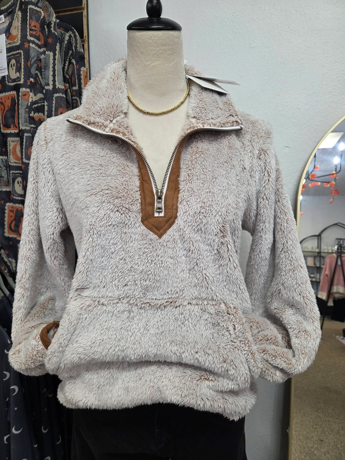 Michelle Mae - 1/4 Zip Sherpa - Camel