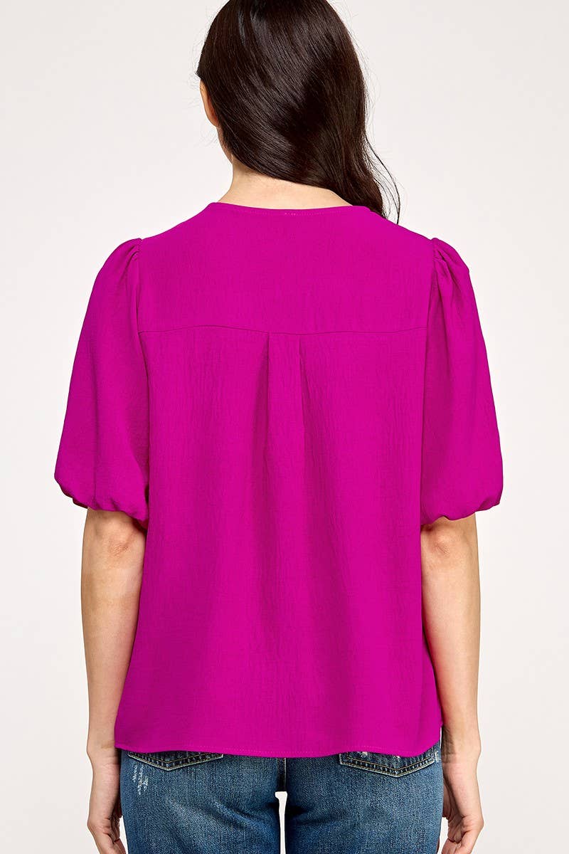 Solid Tie Front Blouse
