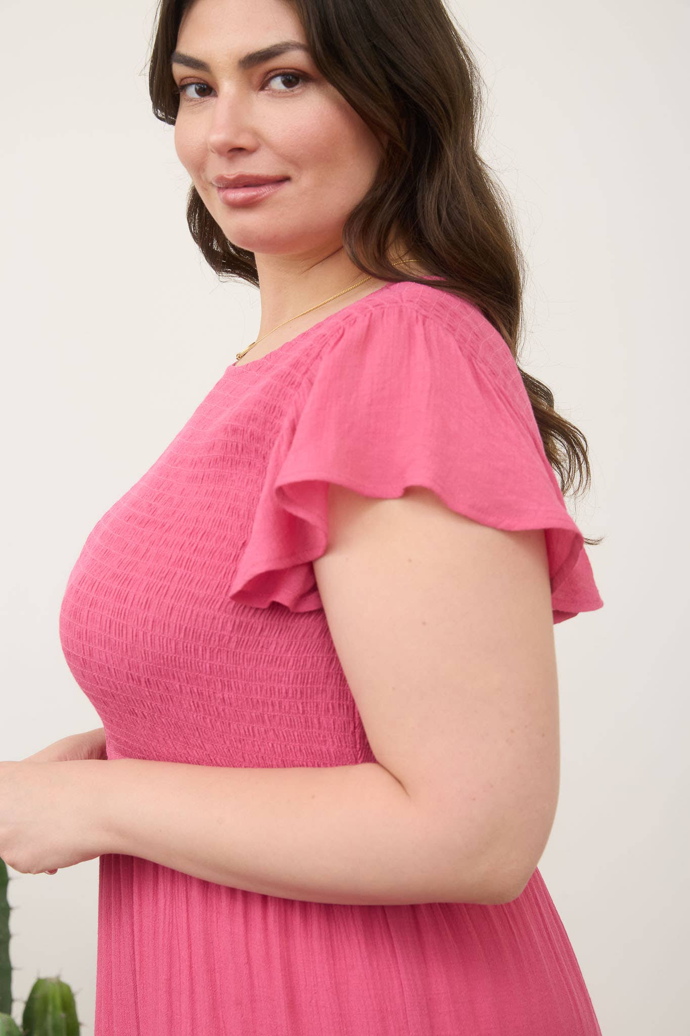 PLUS SMOCKED TIERED MIDI DRESS