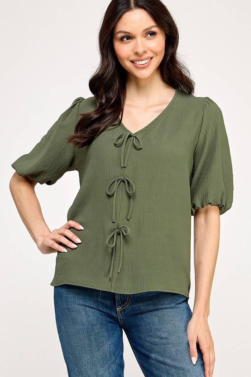 Solid Tie Front Blouse