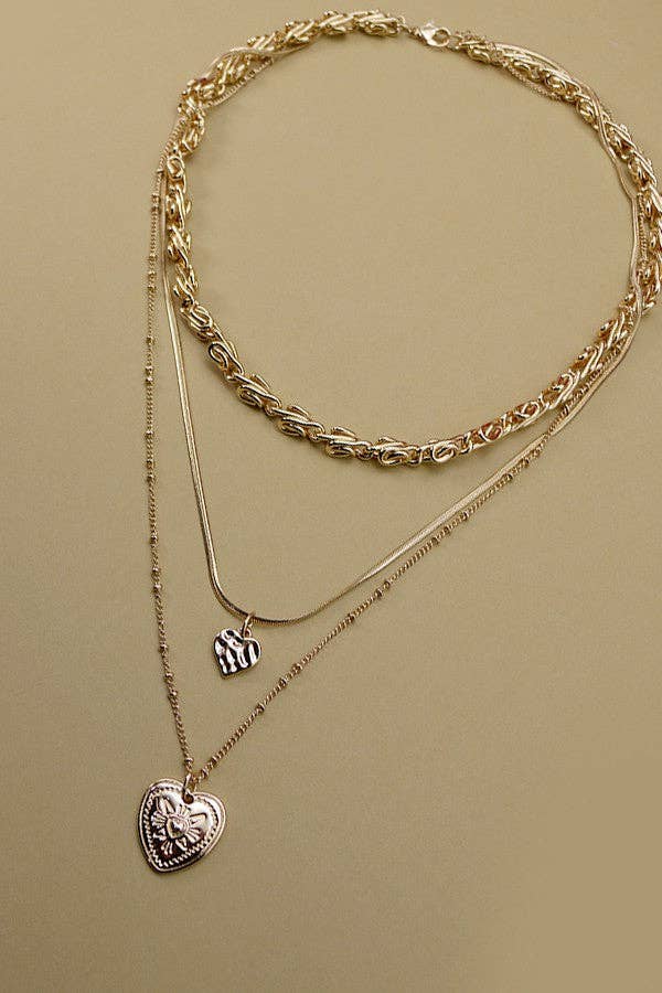 DOUBLE HEART CHARM LAYER NECKLACE | 25N556