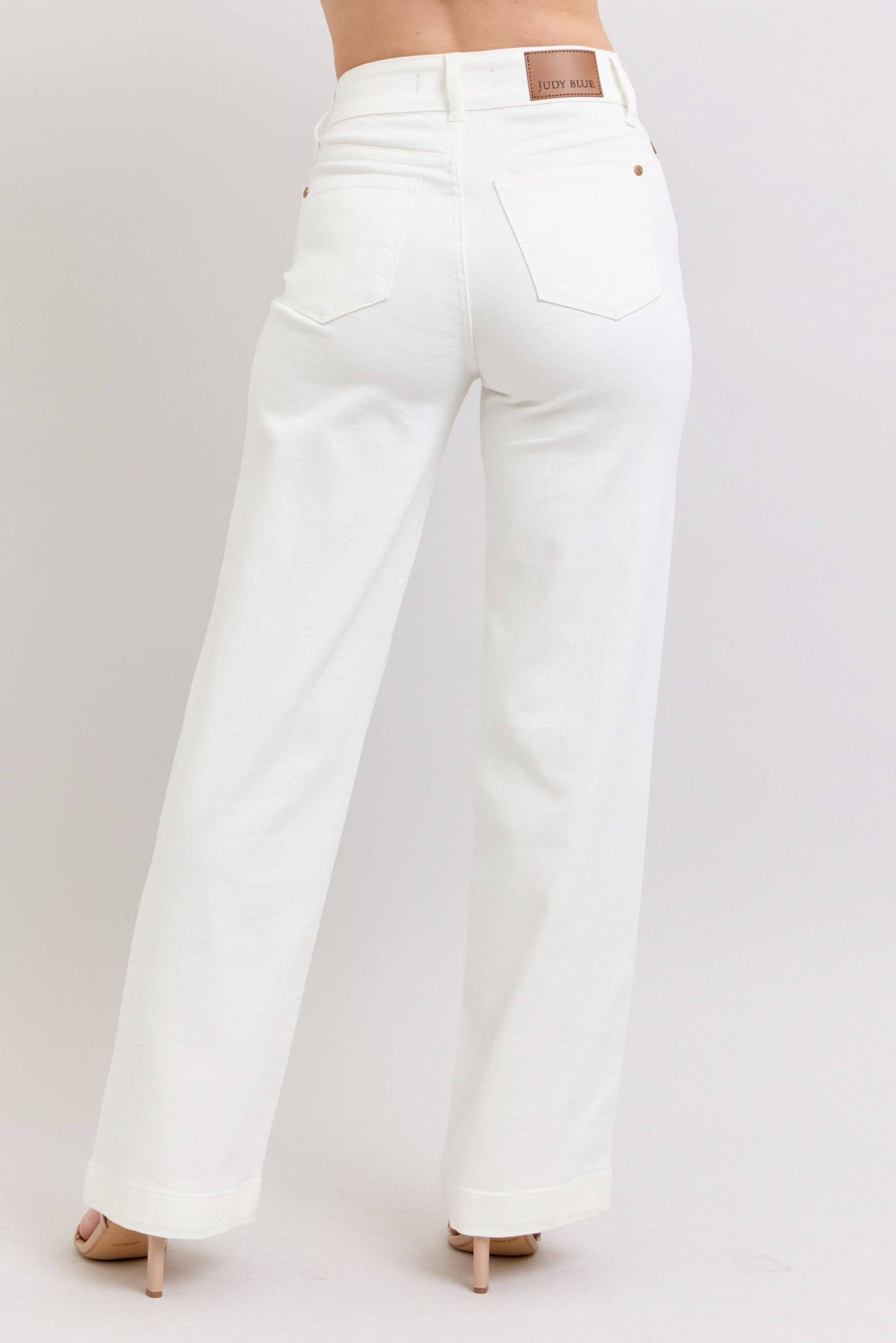 High Waisted White Double Button Waist Band & Coin Pkt