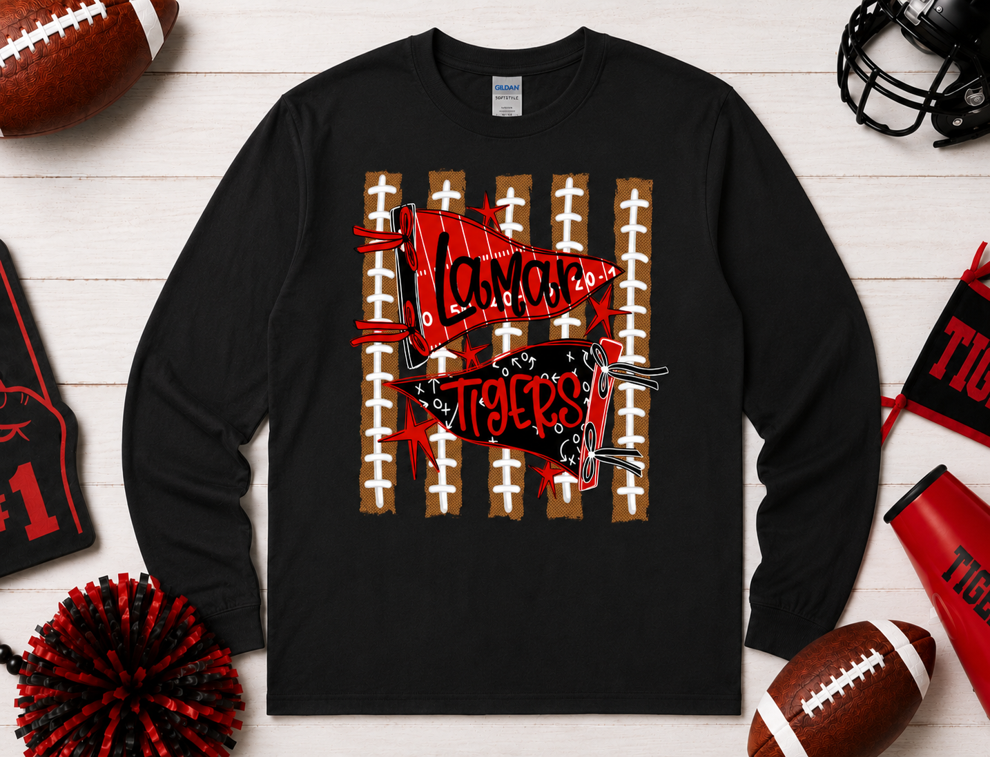 Lamar Tigers Flags Long Sleeve Tee - Gildan (Pre-order)