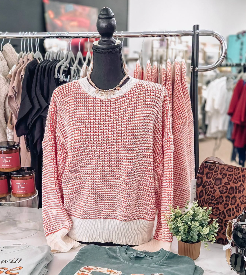 Michelle Mae - Charlotte Sweater - Orange and Ivory