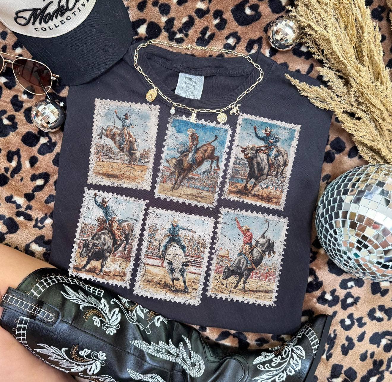 Rodeo Distressed Cowboy Stamps - Graphic Tee