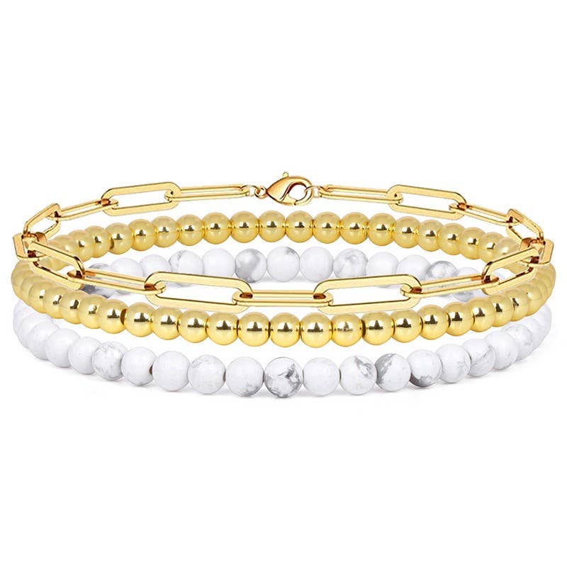 MULTI LAYER NATURAL STONE BALL CHAIN LINK BRACELET | 40B5134