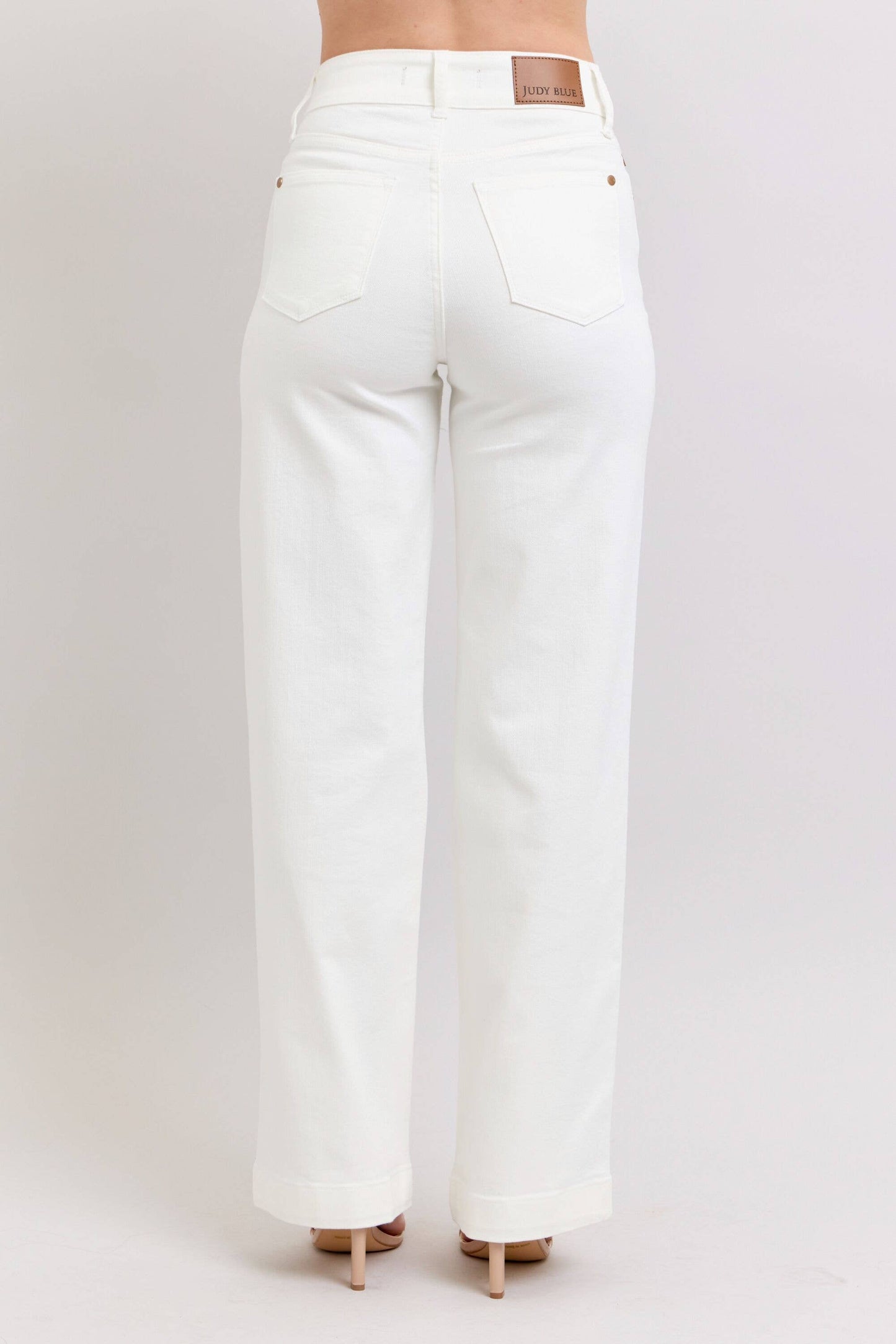 High Waisted White Double Button Waist Band & Coin Pkt