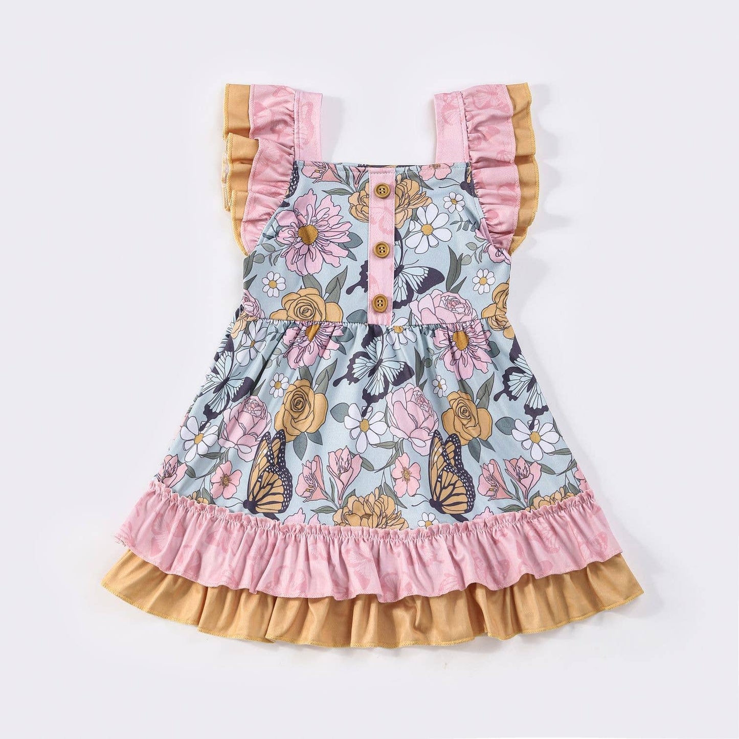 Aqua Butterfly Garden Girls Dress