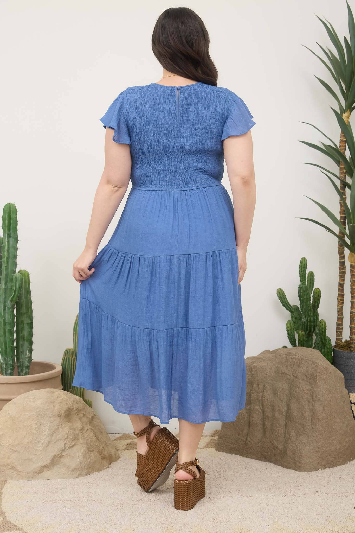 PLUS SMOCKED TIERED MIDI DRESS
