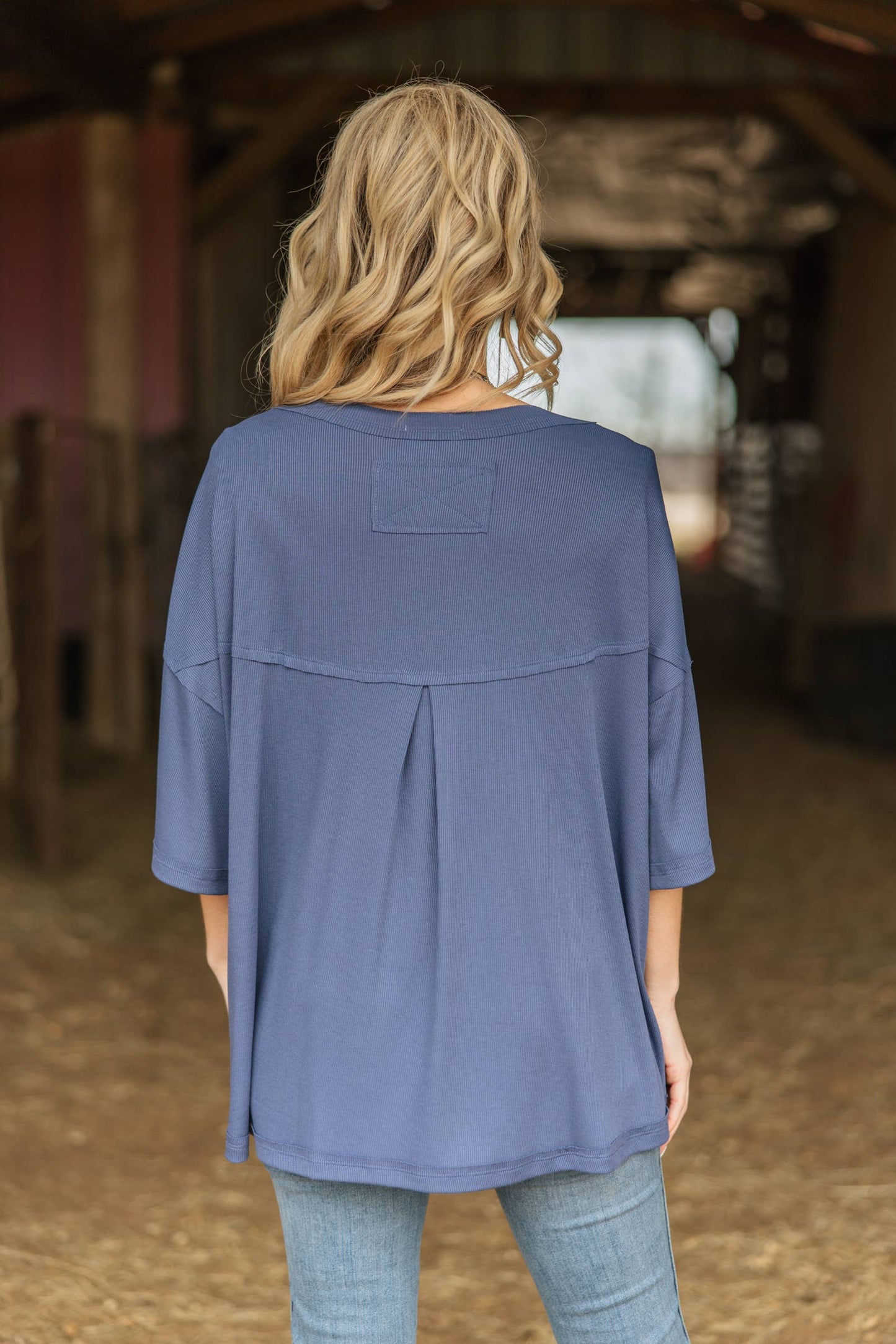 Ribbed Relaxed Boyfriend Shirt w/ Pocket Detail