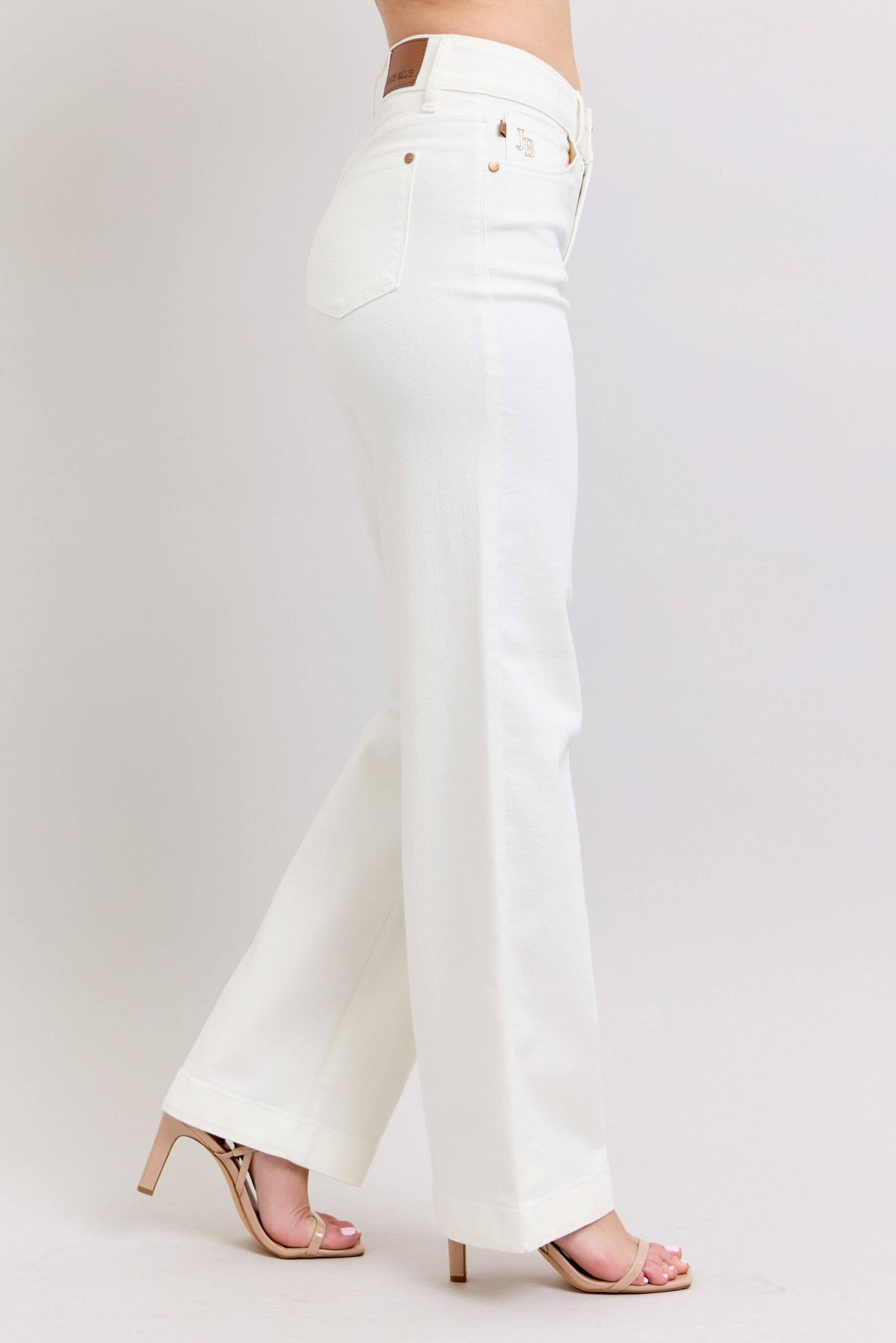 High Waisted White Double Button Waist Band & Coin Pkt