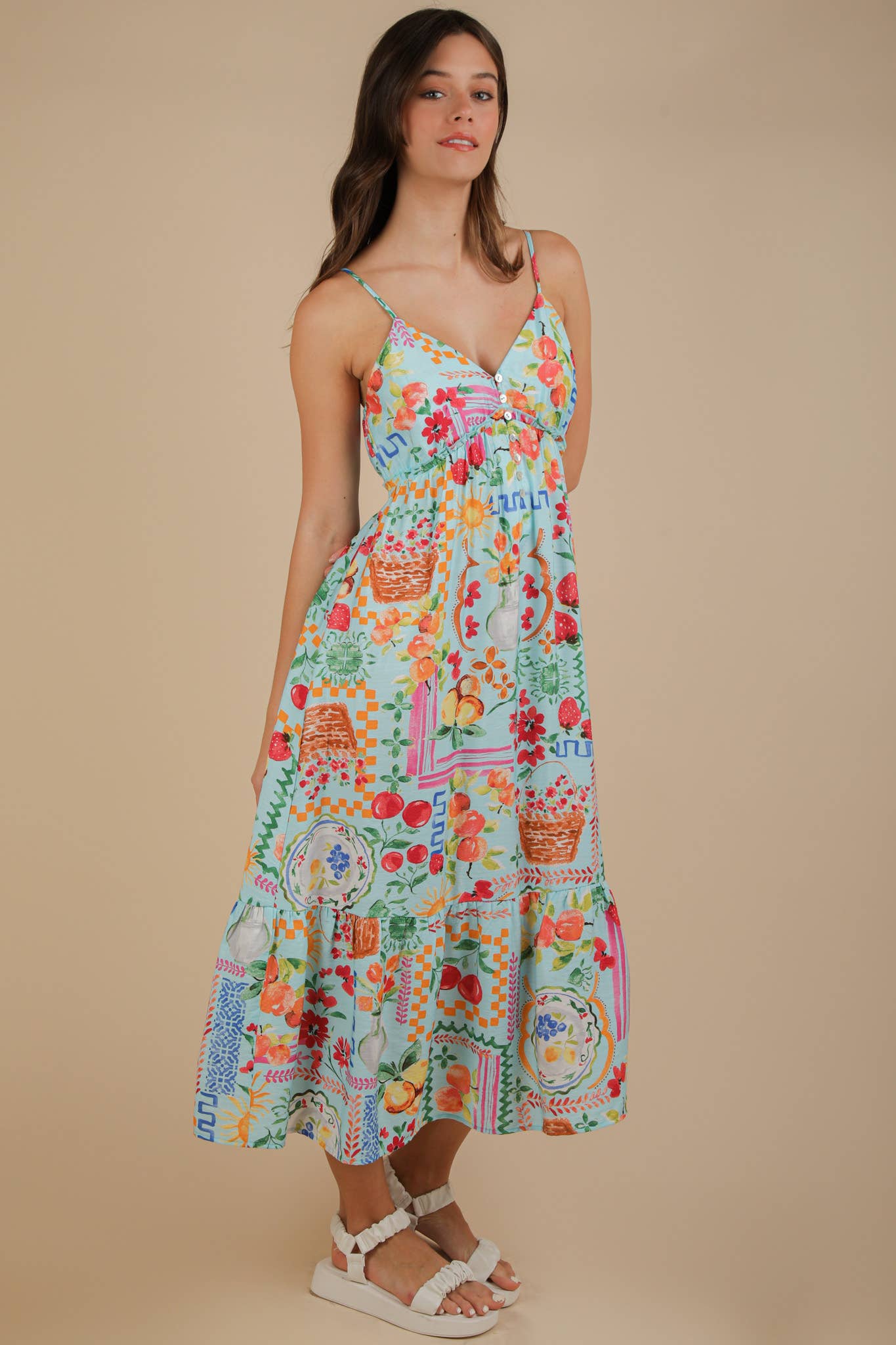 Printed Button Down Midi Dress