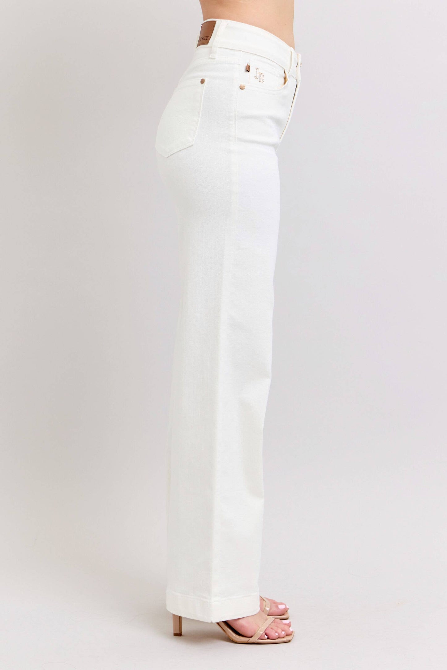 High Waisted White Double Button Waist Band & Coin Pkt
