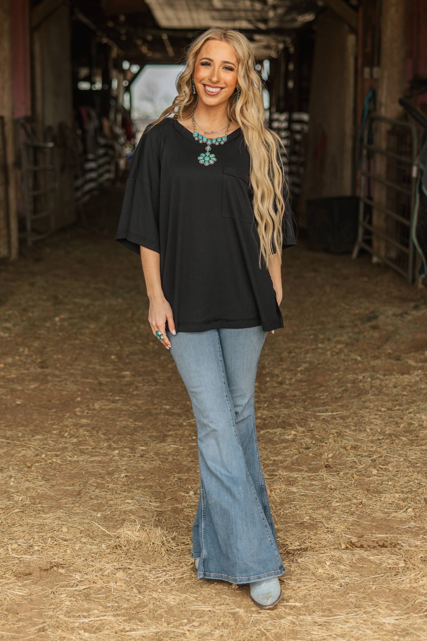 Ribbed Relaxed Boyfriend Shirt w/ Pocket Detail
