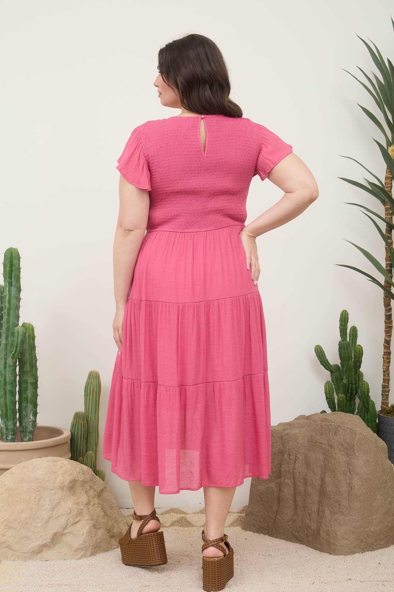PLUS SMOCKED TIERED MIDI DRESS