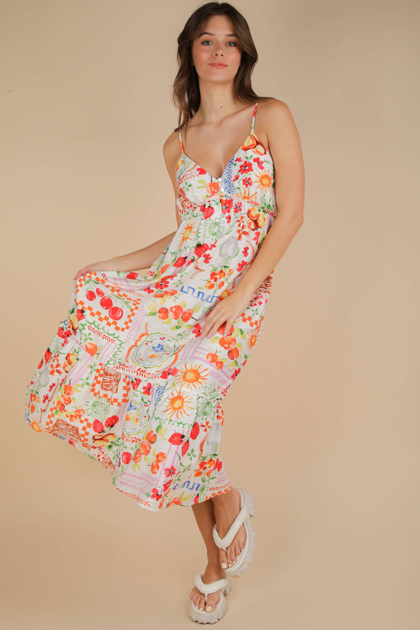 Printed Button Down Midi Dress