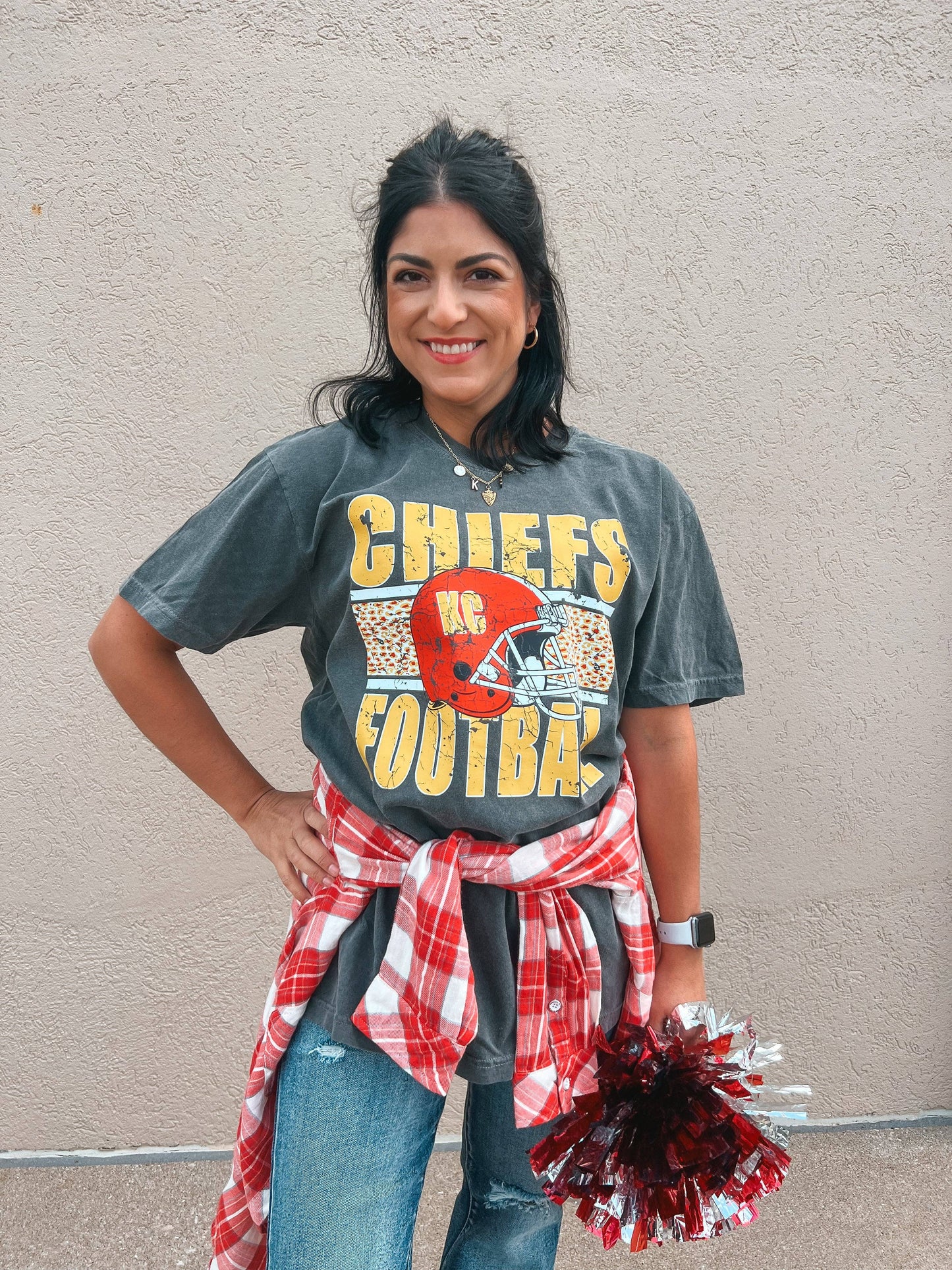 CHIEFS FOOTBALL LEOPARD DETAIL TEE (PEPPER CC)